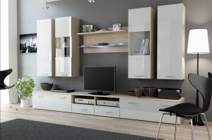 Вітальня DREAM 2 дуб сонома - білий глянець CAMA MEBLE Польща